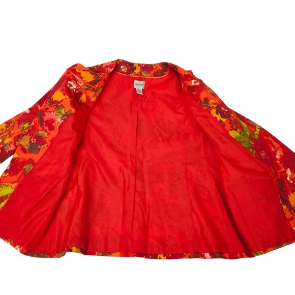 Chicos Floral Jacket Chicos Sz 2 US L/12 Round Neck Hidden Button Placket Blazer - Picture 9 of 16